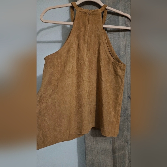 FAB'RIK Faux suede tan halter stretch top. Size Small NWT - Picture 4 of 9